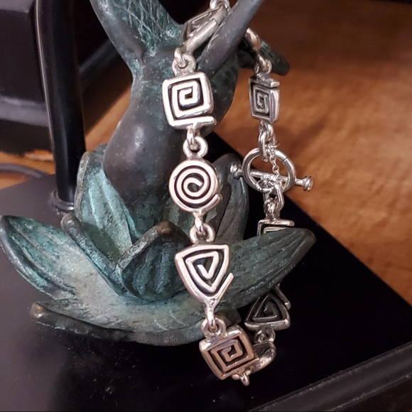 Silpada 925 Silver Geometric Design Bracelet with Safety Chain RARE - Picture 2 of 16
